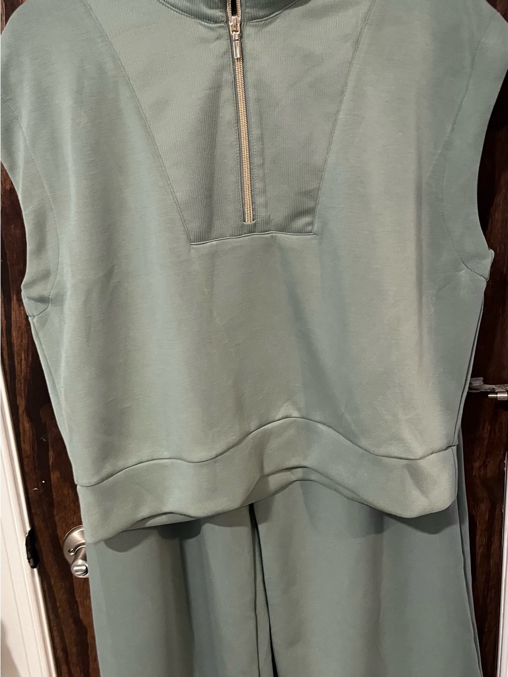 Lounge Set. 2 pc Set Crop Half Zip Sleeveless Top and Wide Leg Cropped Pants